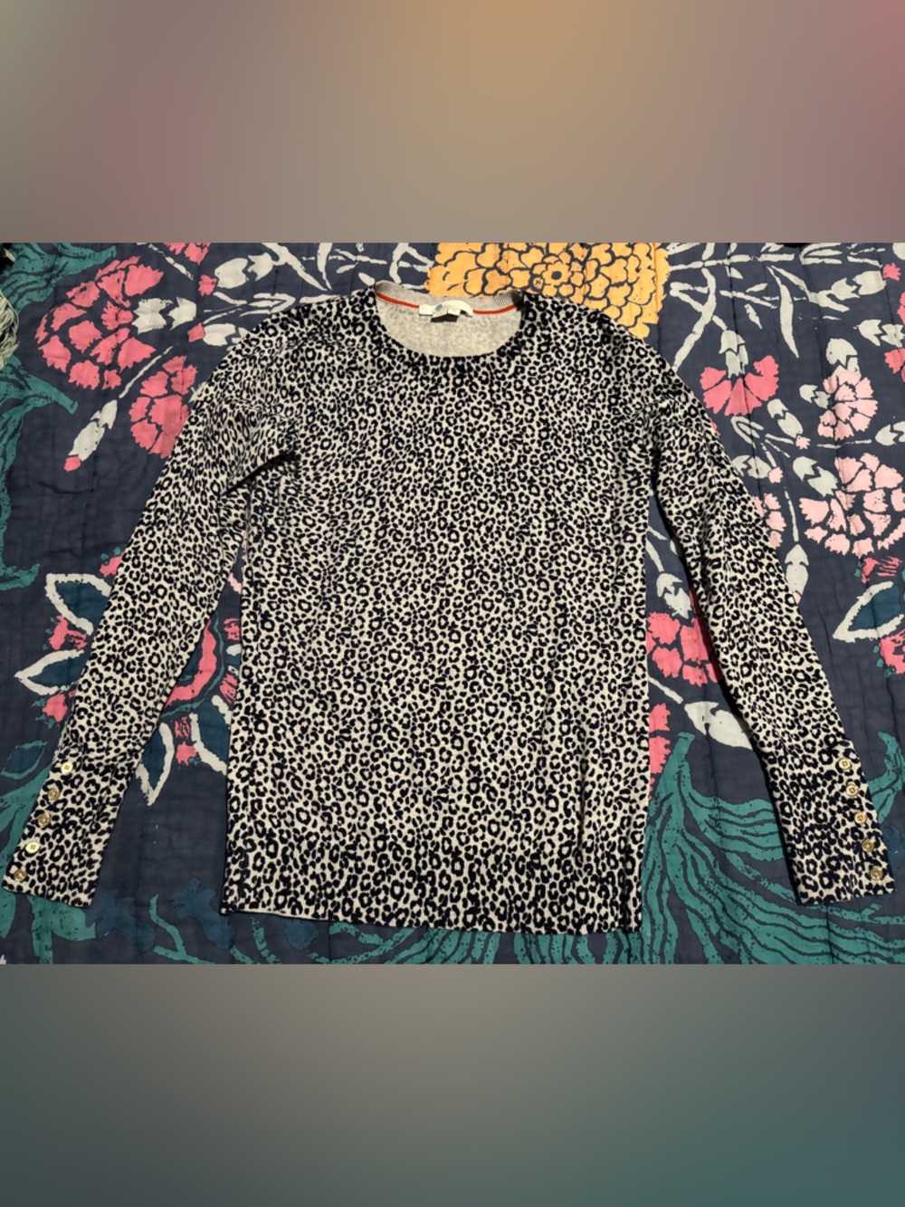 Boden Blue Leopard Crew Neck Sweater